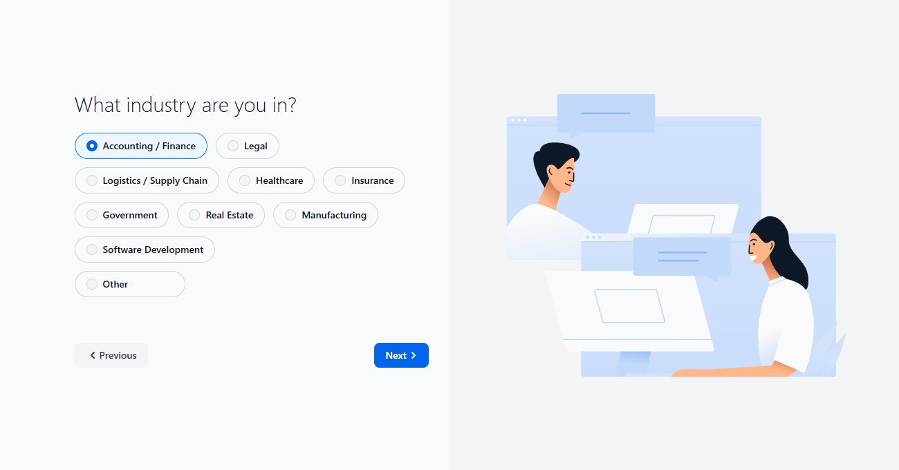 Create your account basic details with Full Name and Organization Name and Next button