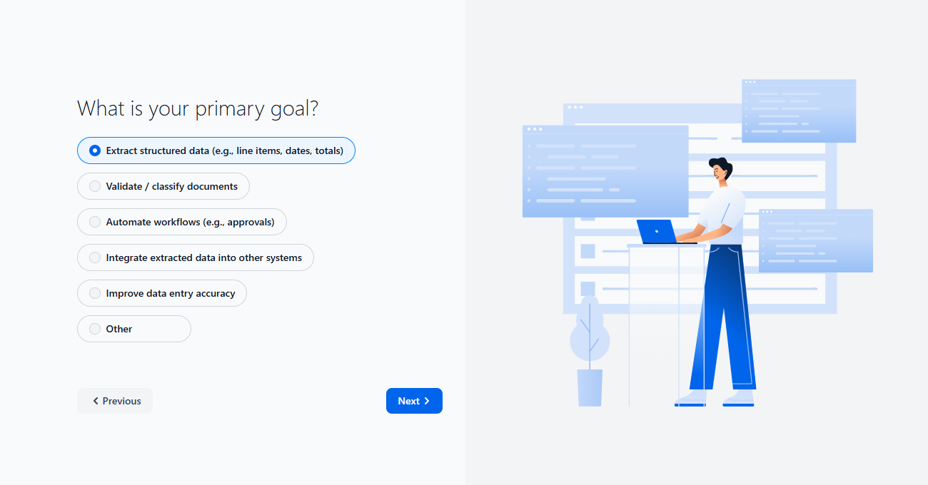 Create your account basic details with Full Name and Organization Name and Next button