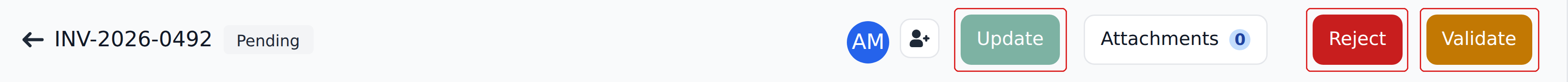 The Studio top bar with Update, Reject, and Validate outlined in red